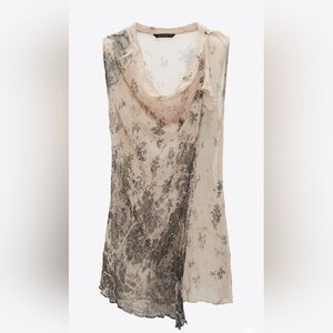 Max & Co. Beige and Gray Sheer Printed Long Tank Top